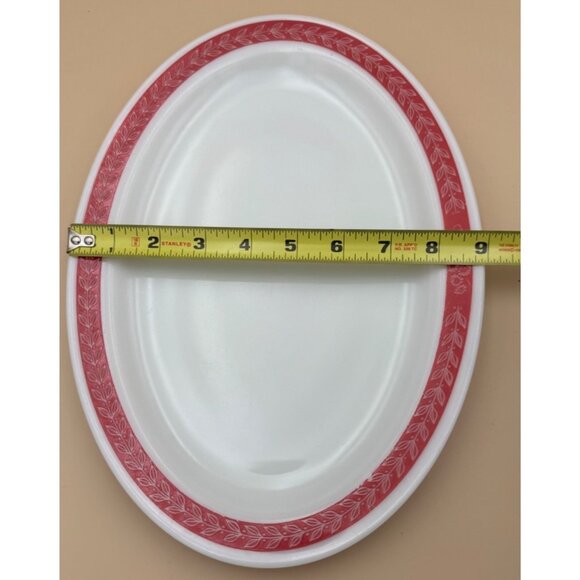 Vintage Corning Decor Dinnerware 12" Oval Platter With Red Autumn Bands Pyrex - Picture 7 of 7
